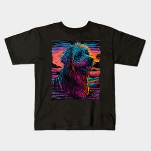 Synthwave Shih Tzu Retrowave Colorful Retro 80s Dog Art Kids T-Shirt